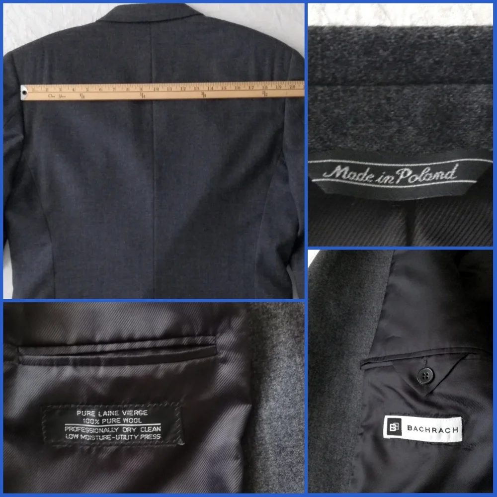 Bachrach Charcoal Gray Wool Sport Coat Size 46 Long